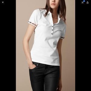 Burberry puff sleeve check trim polo shirt